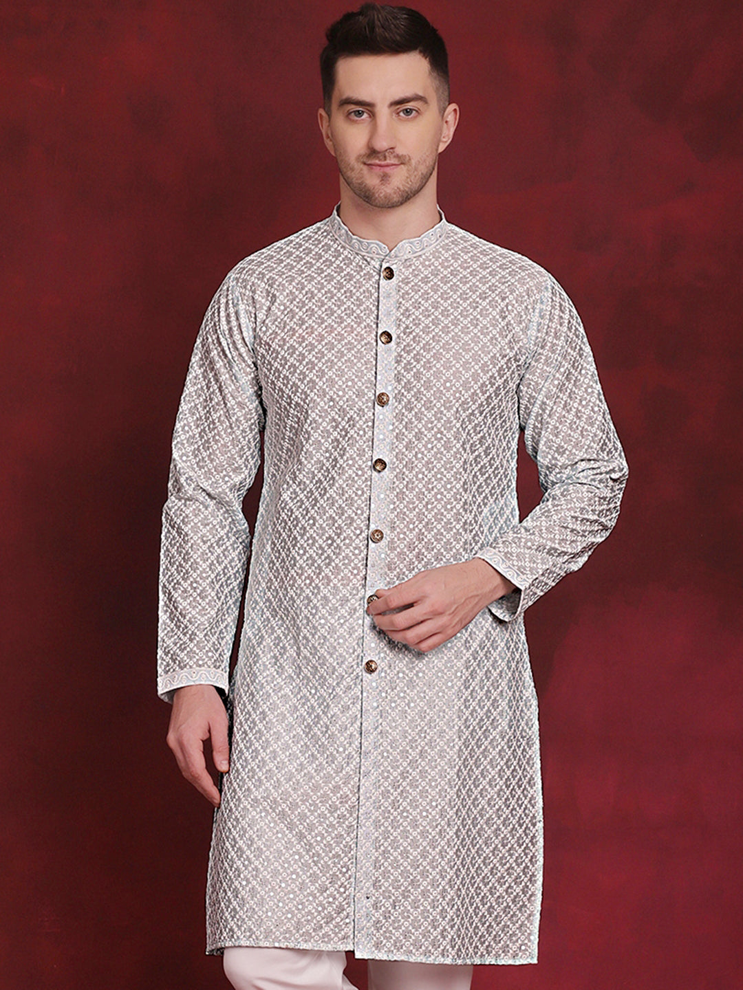 Men's Sequin Chikankari Front Open Kurtas - Taantav