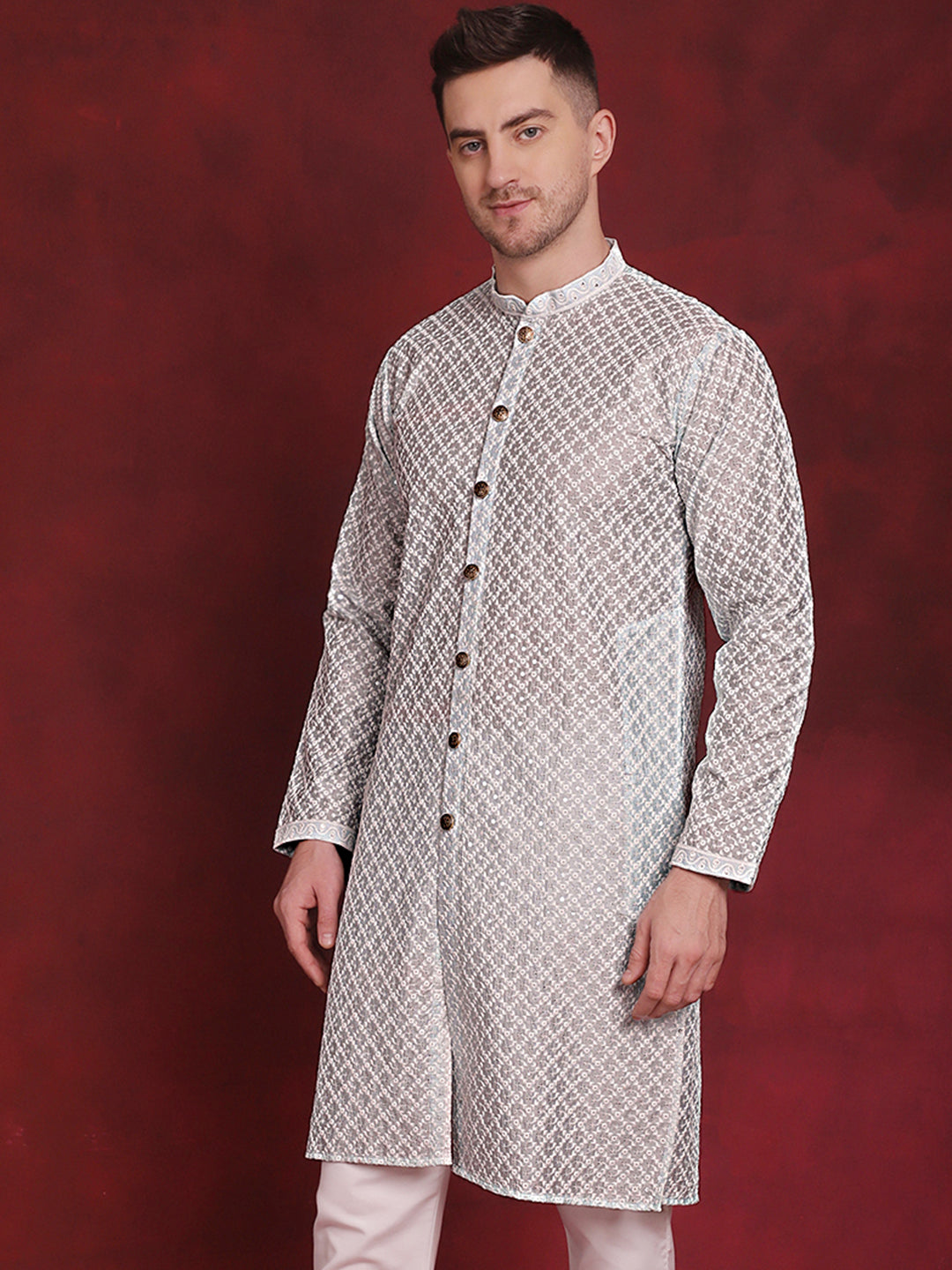 Men's Sequin Chikankari Front Open Kurtas - Taantav