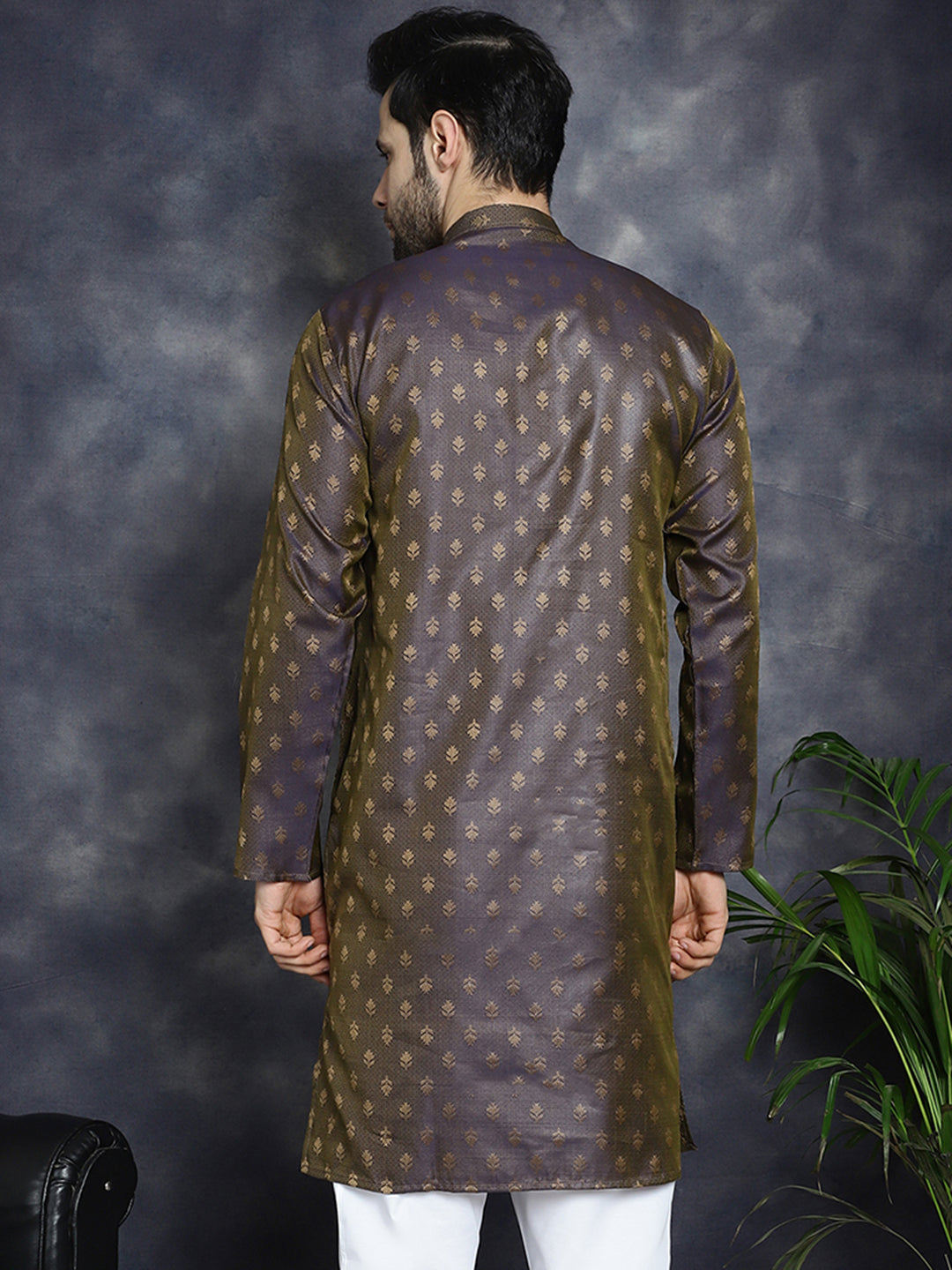 Men's Woven Design Silk Blend Kurtas - Taantav