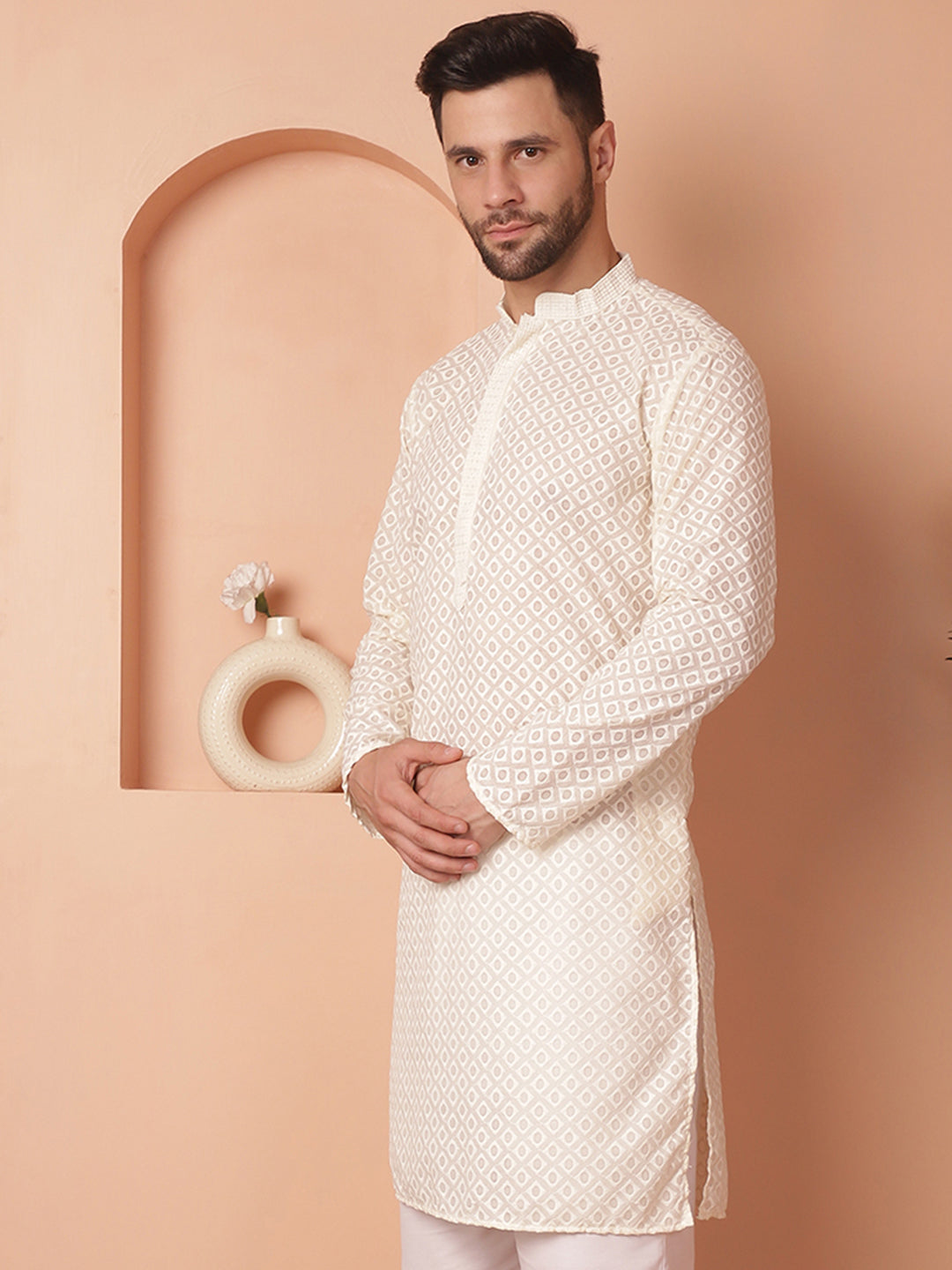 Men's Chikankari Pure Cotton Kurtas - Taantav