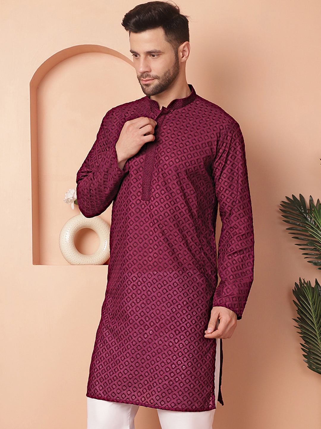 Men's Chikankari Pure Cotton Kurtas - Taantav