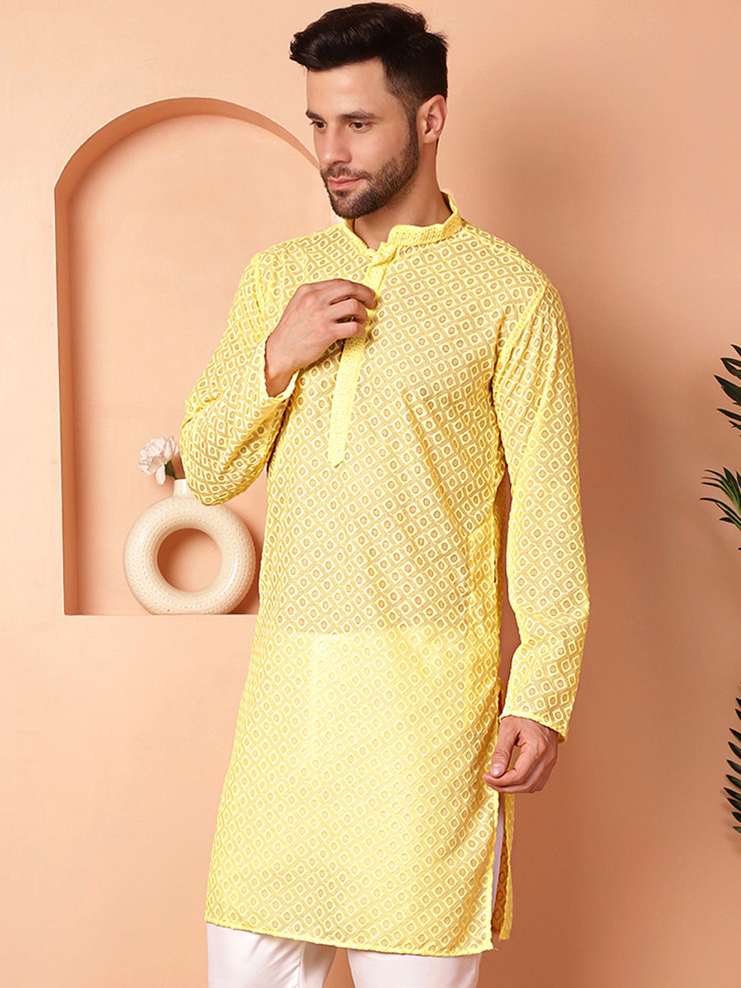 Men's Chikankari Pure Cotton Kurtas - Taantav