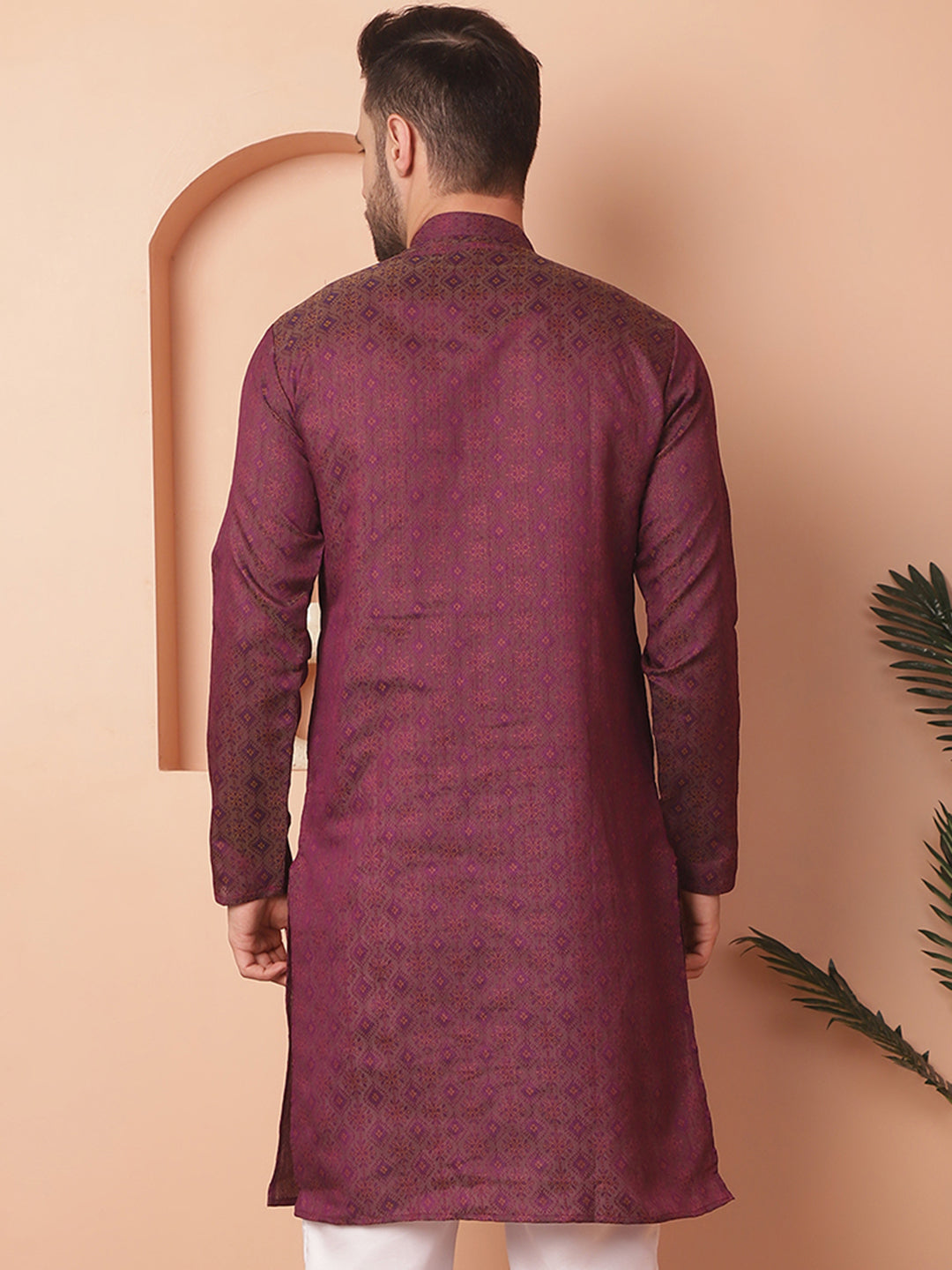 Men's Woven Design Silk Blend Kurtas - Taantav