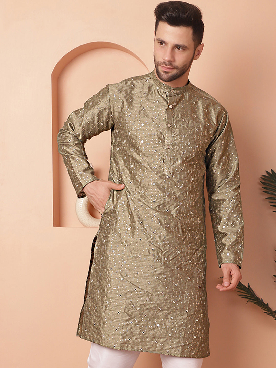 Men's Embroidered Mirror Work Kurtas - Taantav