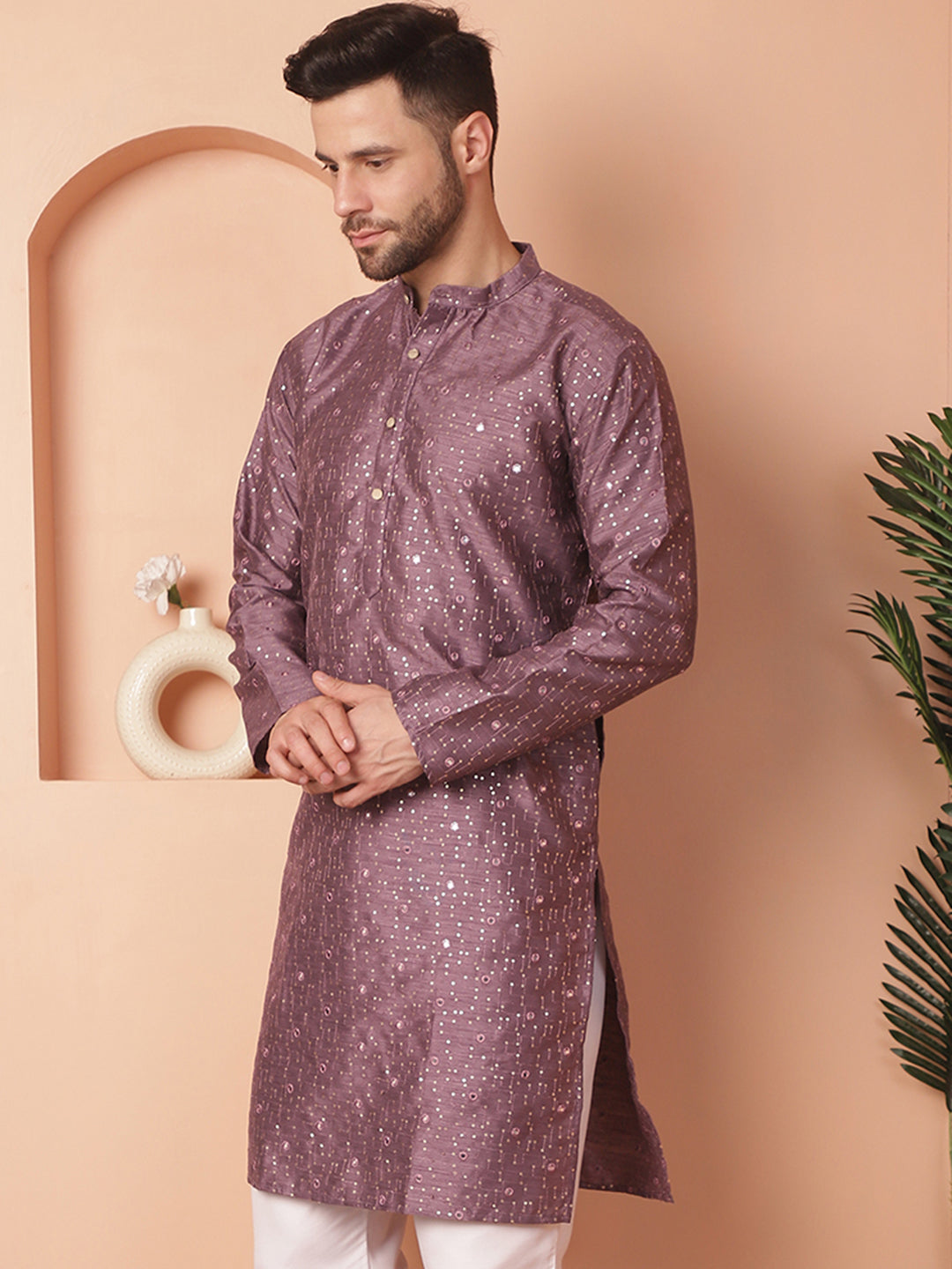 Men's Embroidered Mirror Work Kurtas - Taantav