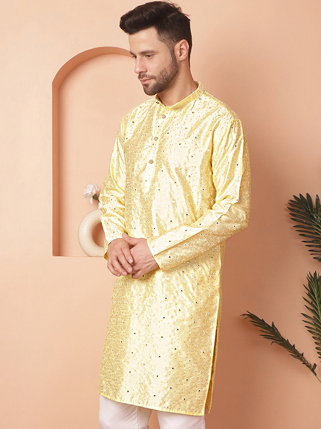 Men's Embroidered Mirror Work Kurtas - Taantav