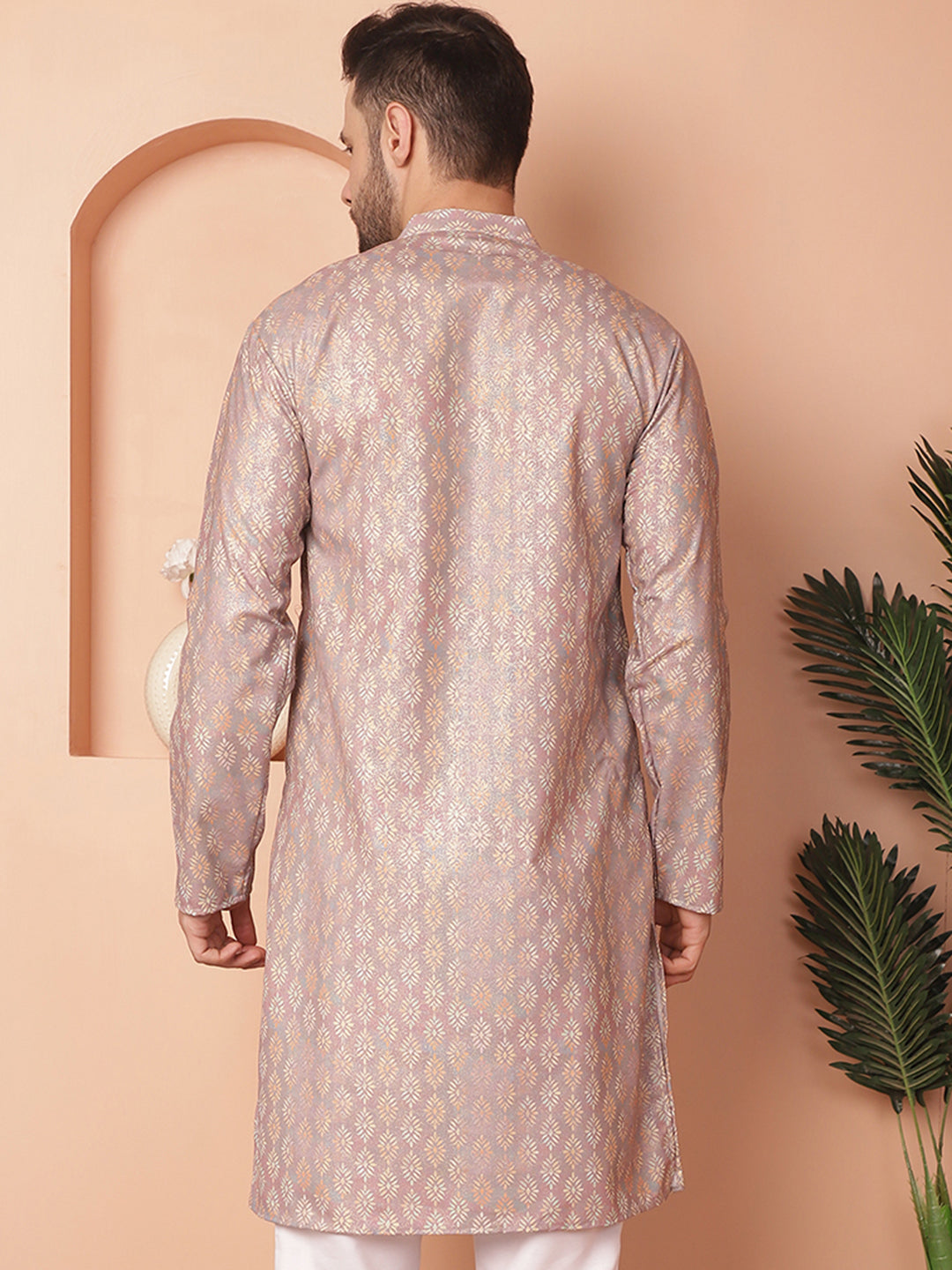 Men's Peach Foil Printed Kurtas - Taantav