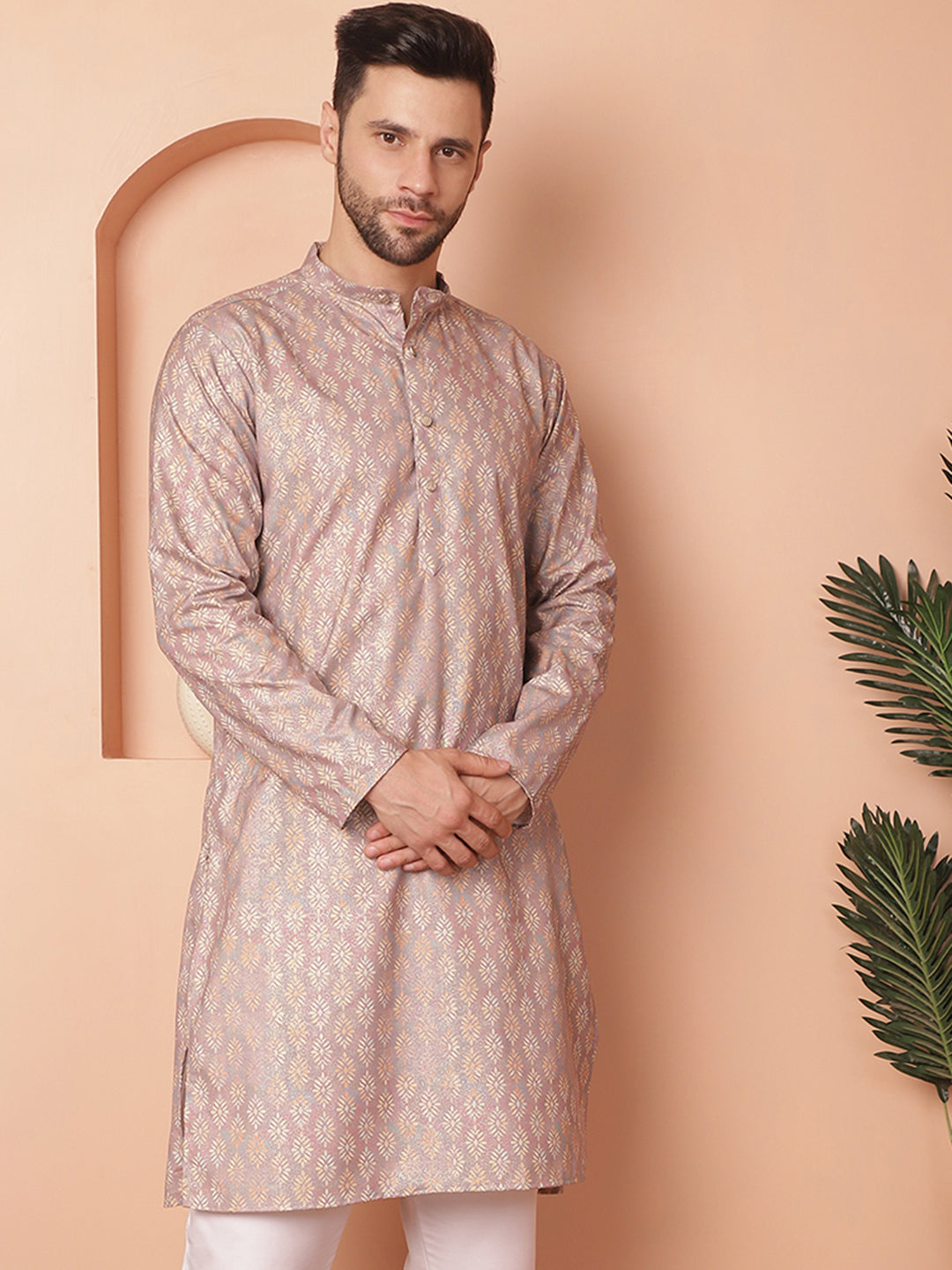 Men's Peach Foil Printed Kurtas - Taantav