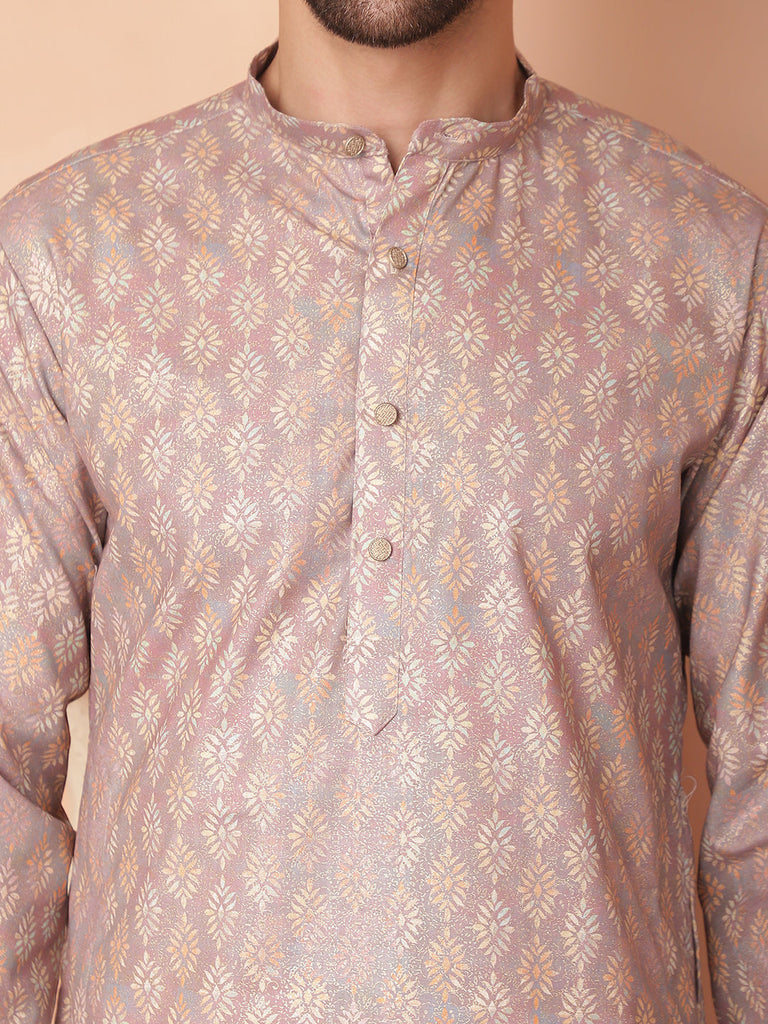 Men's Peach Foil Printed Kurtas
