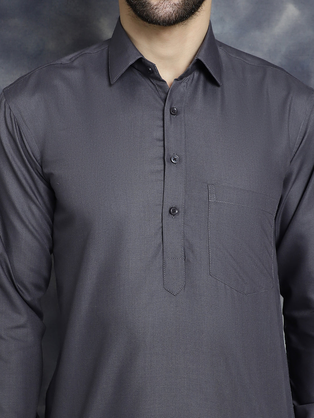 Men's Grey Solid Short Kurtas - Taantav