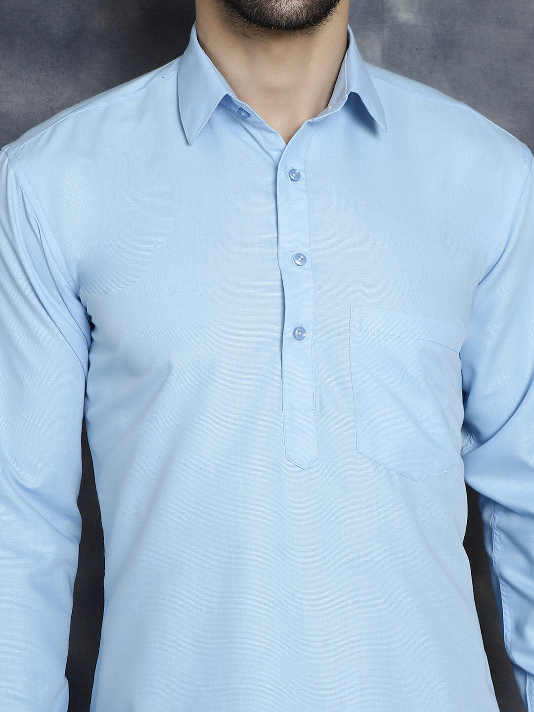 Men's Light Blue Solid Short Kurtas - Taantav