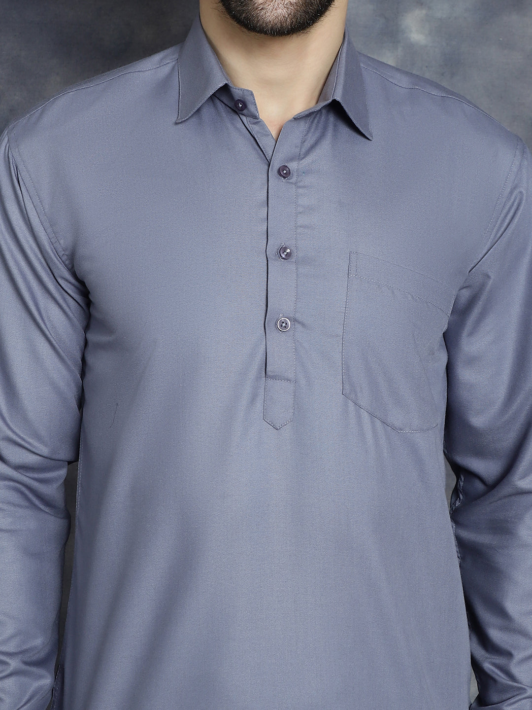 Men's Light Grey Solid Short Kurtas - Taantav