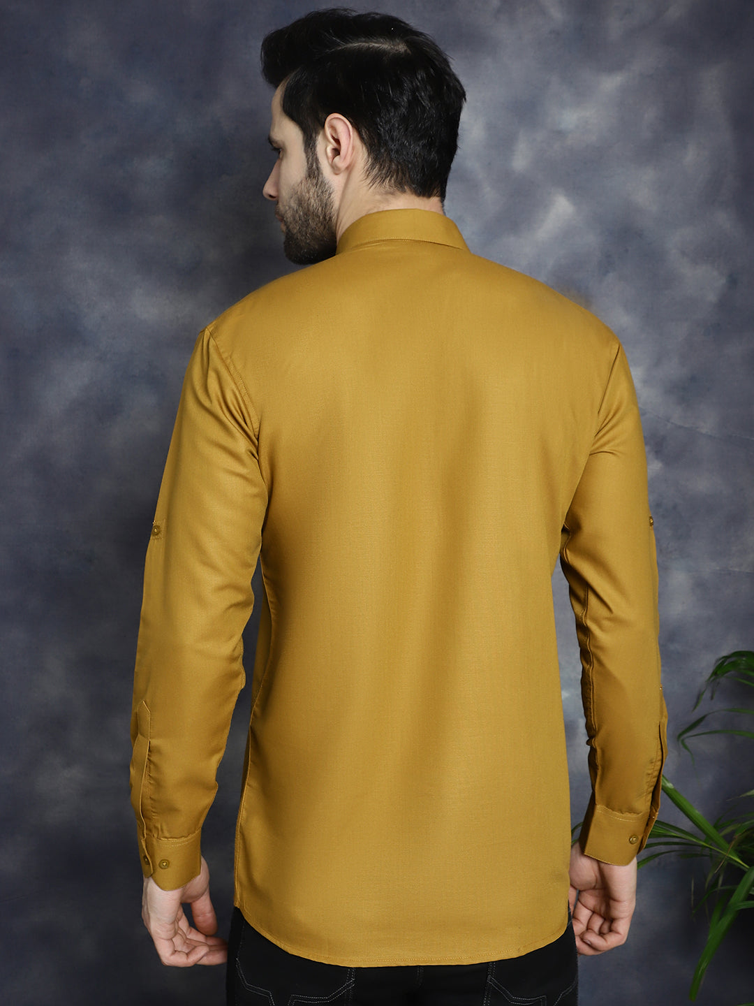 Men's Mustard Solid Short Kurtas - Taantav