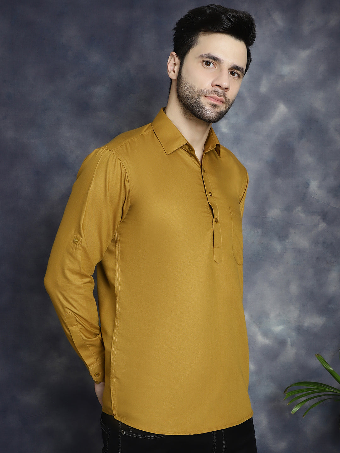 Men's Mustard Solid Short Kurtas - Taantav