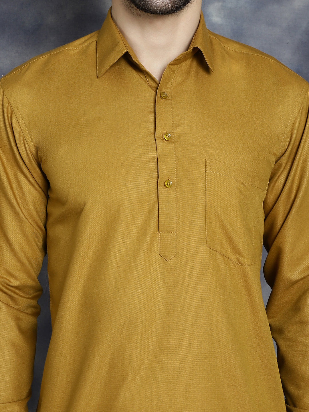 Men's Mustard Solid Short Kurtas - Taantav