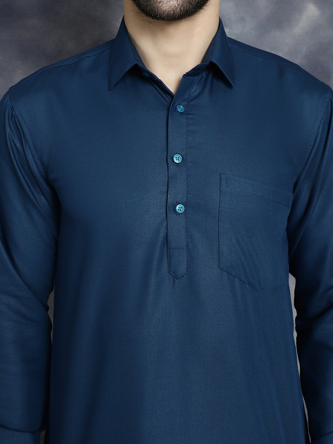 Men's Teal Blue Solid Short Kurtas - Taantav