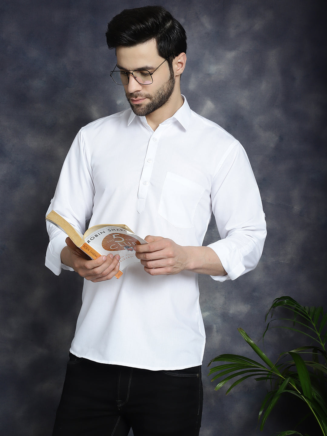 Men's White Solid Short Kurtas - Taantav