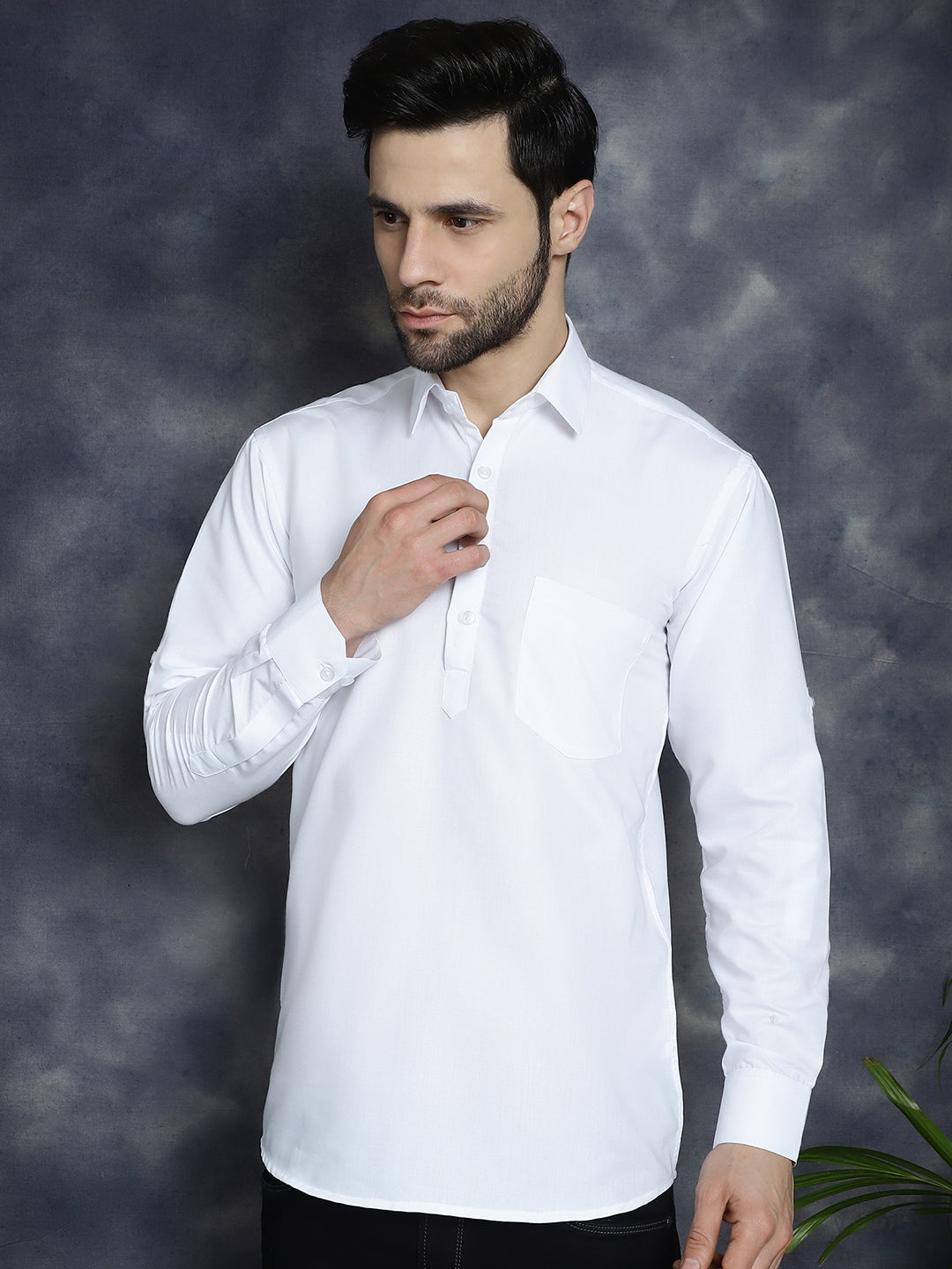 Men's White Solid Short Kurtas - Taantav