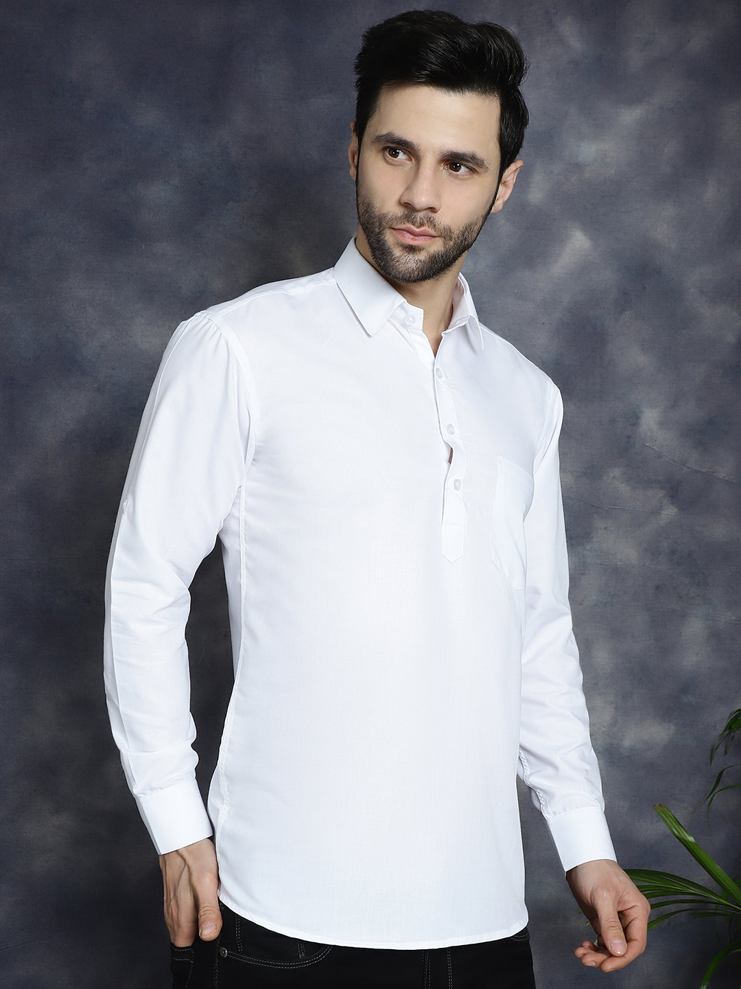 Men's White Solid Short Kurtas - Taantav