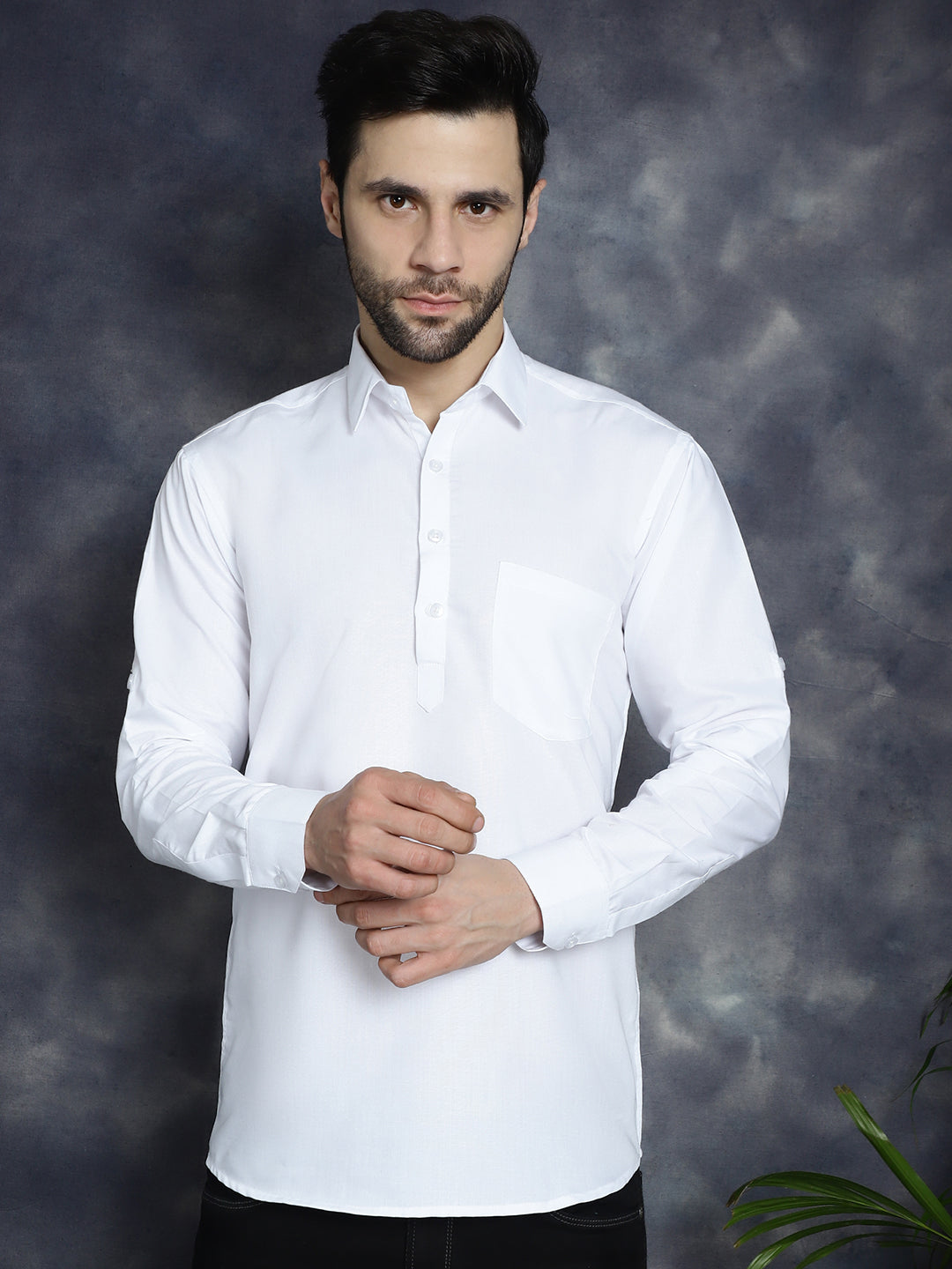 Men's White Solid Short Kurtas - Taantav