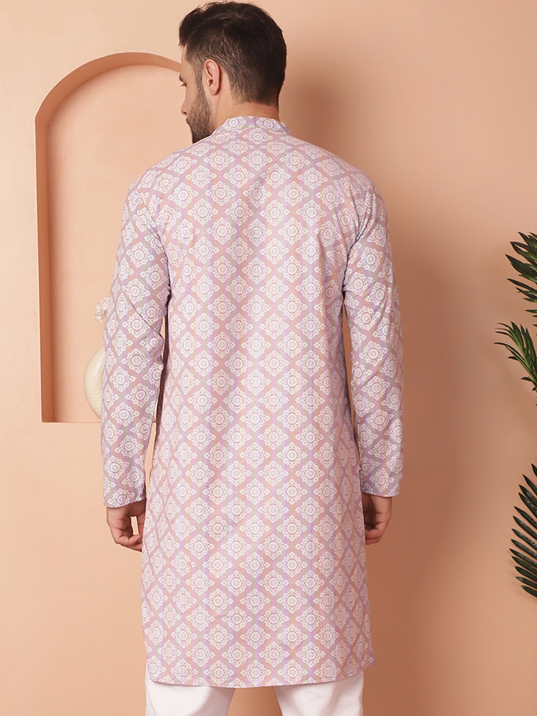 Men's Purple and White Floral Printed Kurtas - Taantav