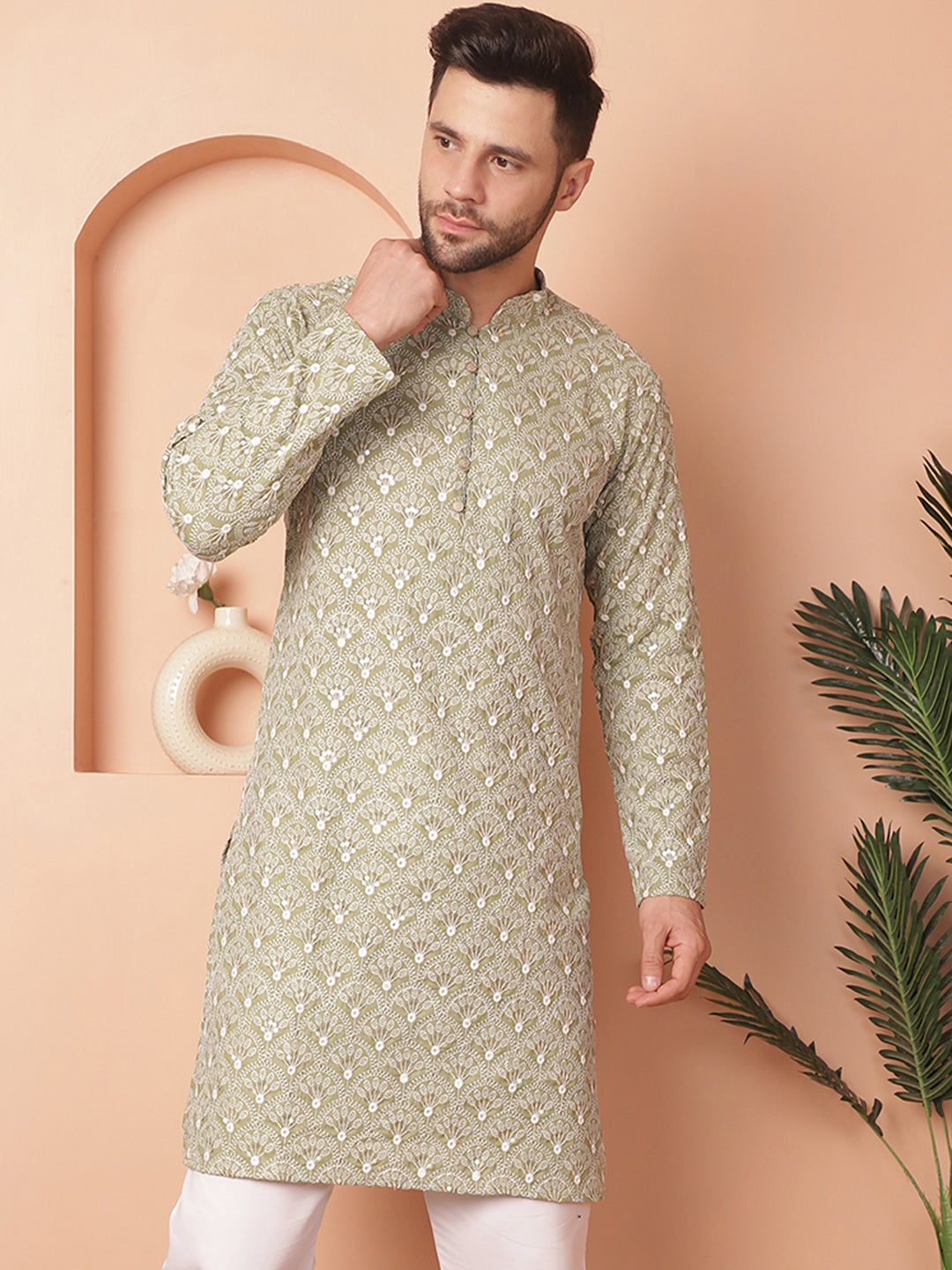 Men's Chikankari Pure Cotton Kurtas - Taantav