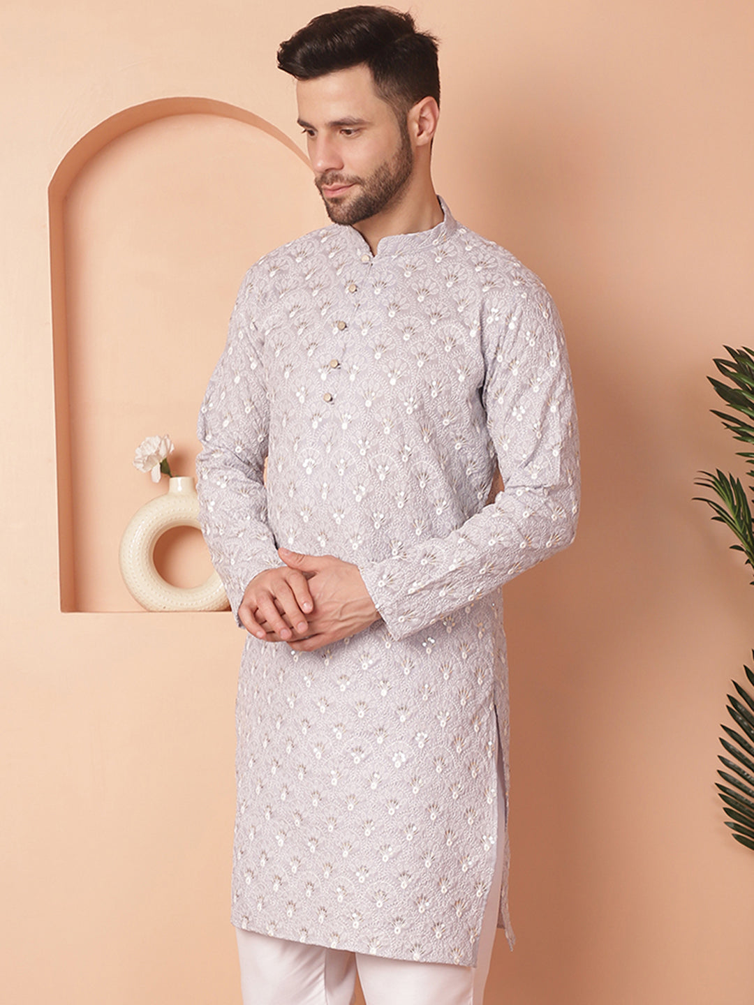 Men's Chikankari Pure Cotton Kurtas - Taantav