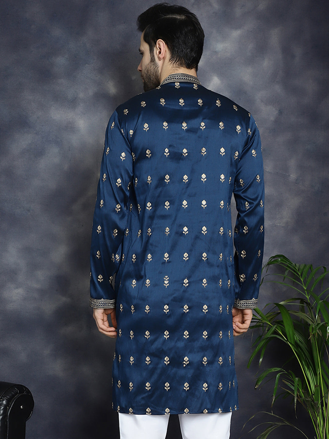 Men's Navy Blue Chikankari Embroidered Kurtas - Taantav