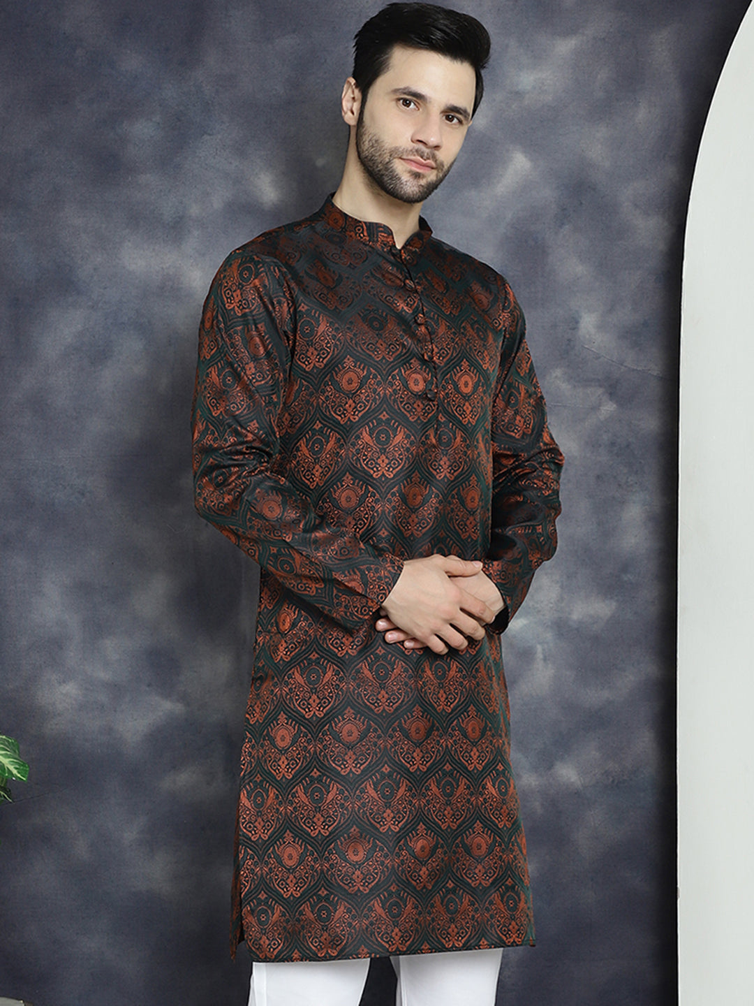 Men's Bronze Silk Blend Straight Kurtas - Taantav