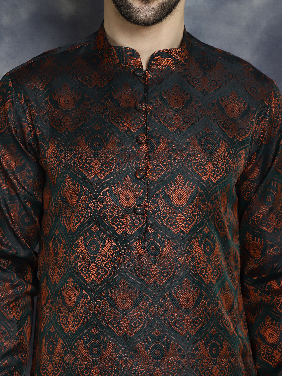 Men's Bronze Silk Blend Straight Kurtas - Taantav