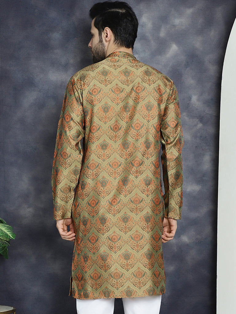 Men's Golden Silk Blend Straight Kurtas