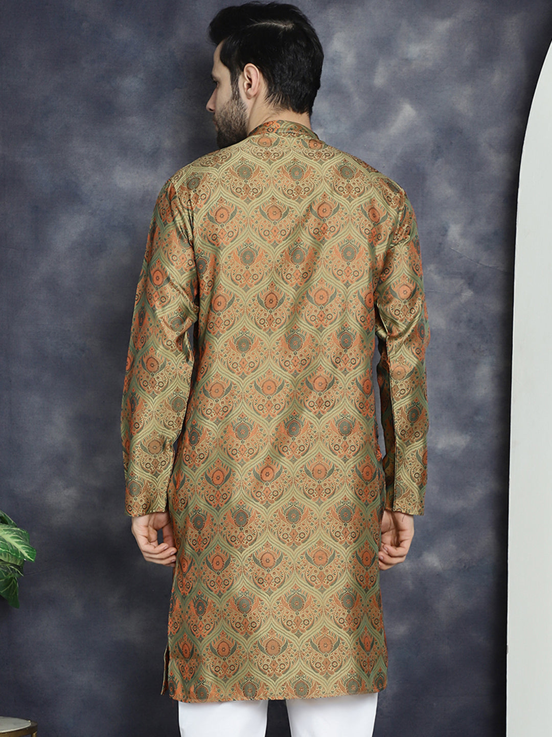 Men's Golden Silk Blend Straight Kurtas - Taantav