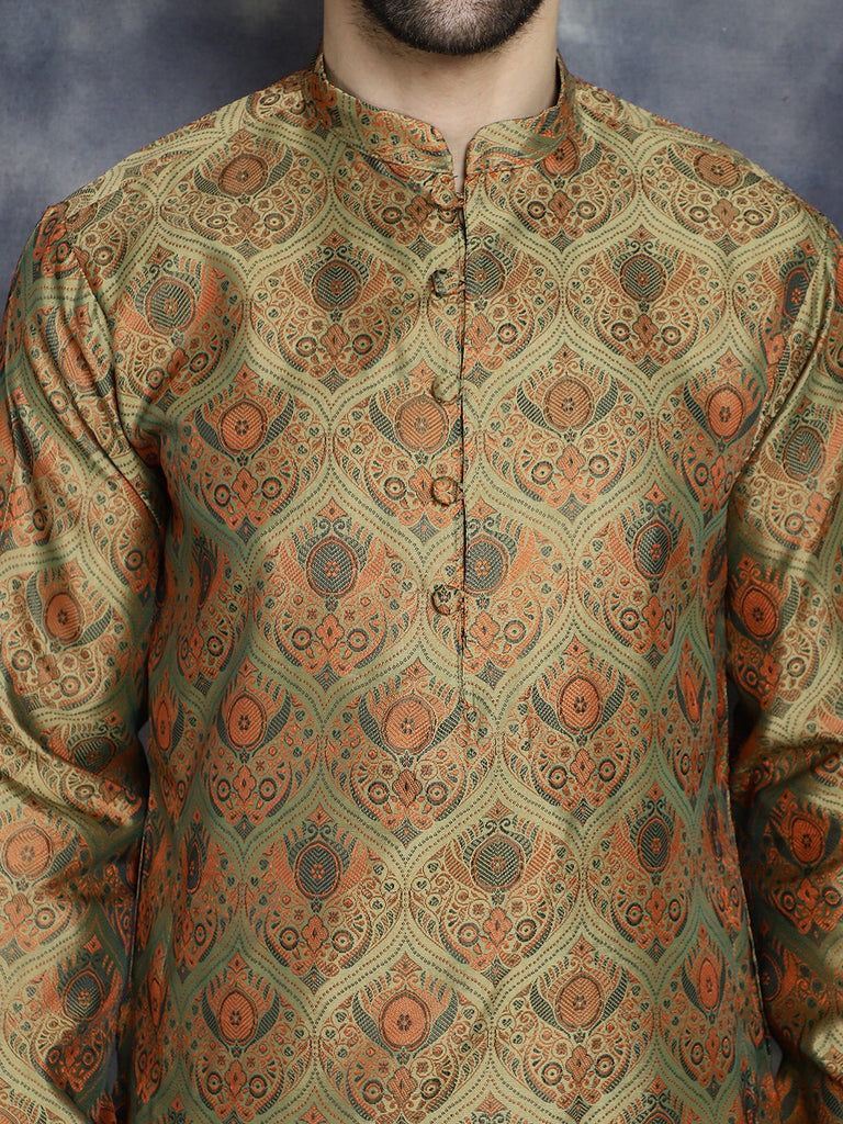 Men's Golden Silk Blend Straight Kurtas