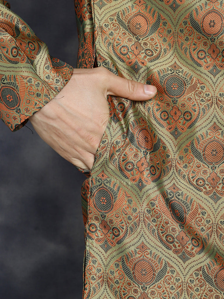 Men's Golden Silk Blend Straight Kurtas
