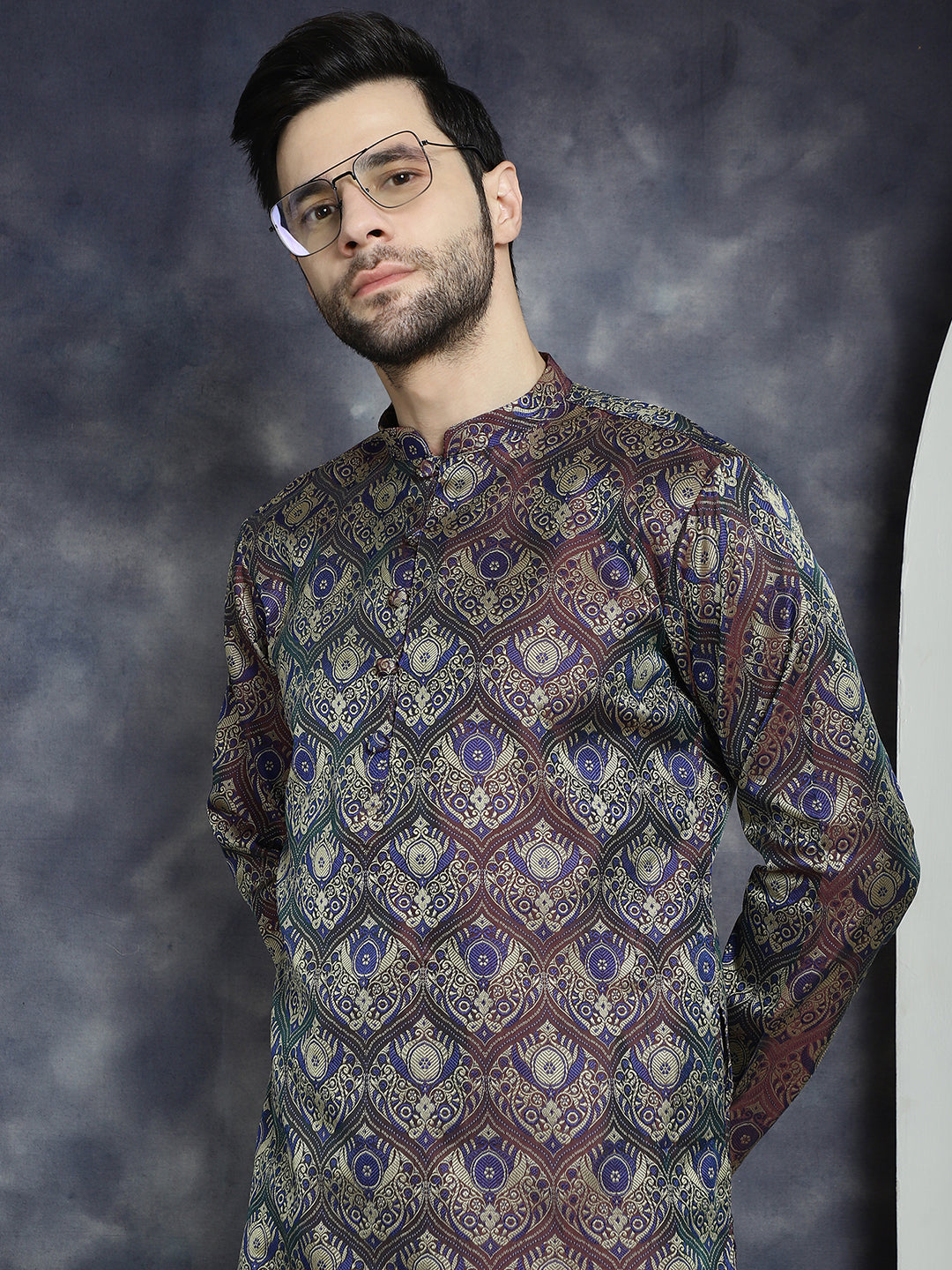 Men's Purple Silk Blend Straight Kurtas - Taantav