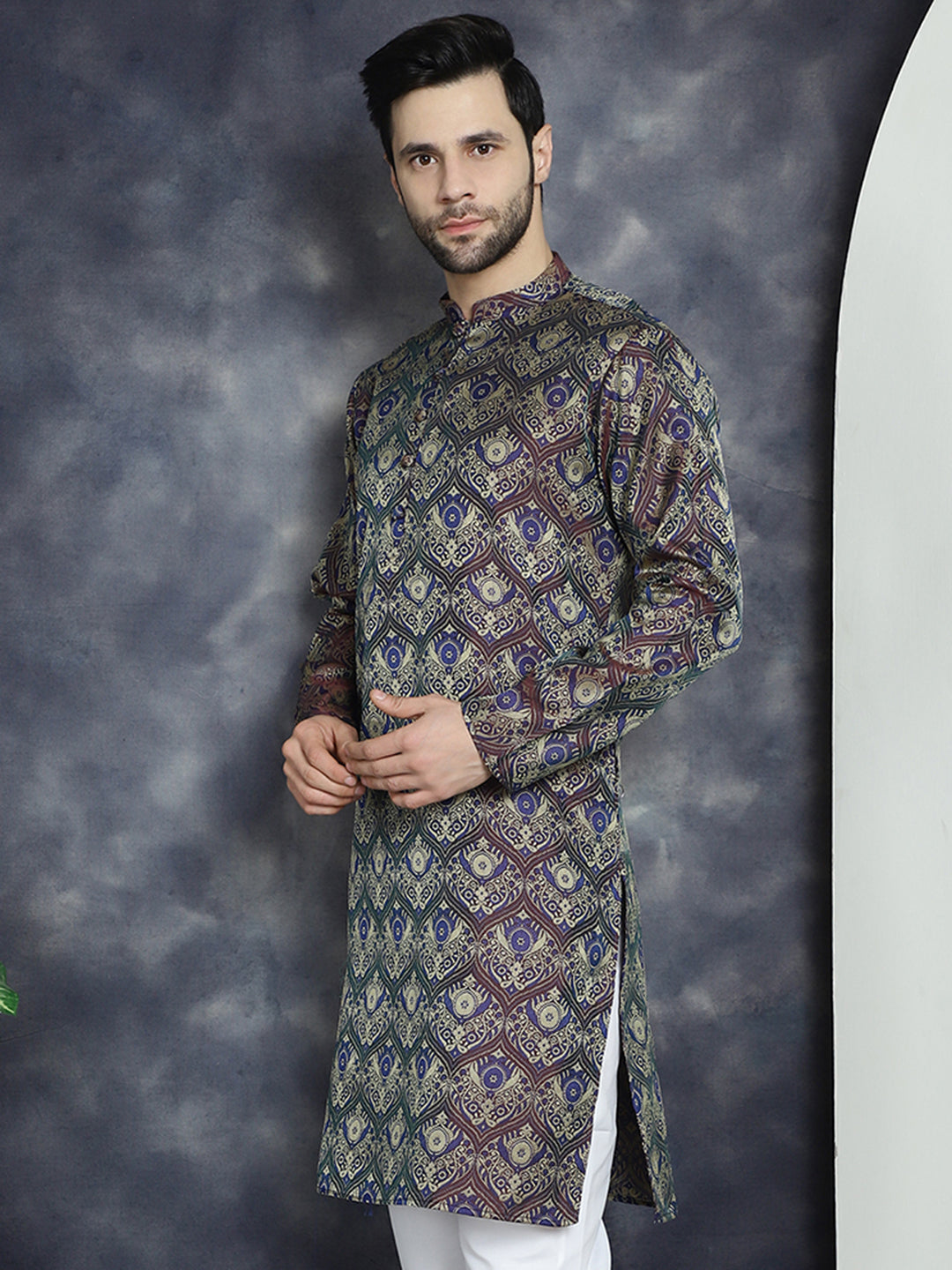 Men's Purple Silk Blend Straight Kurtas - Taantav