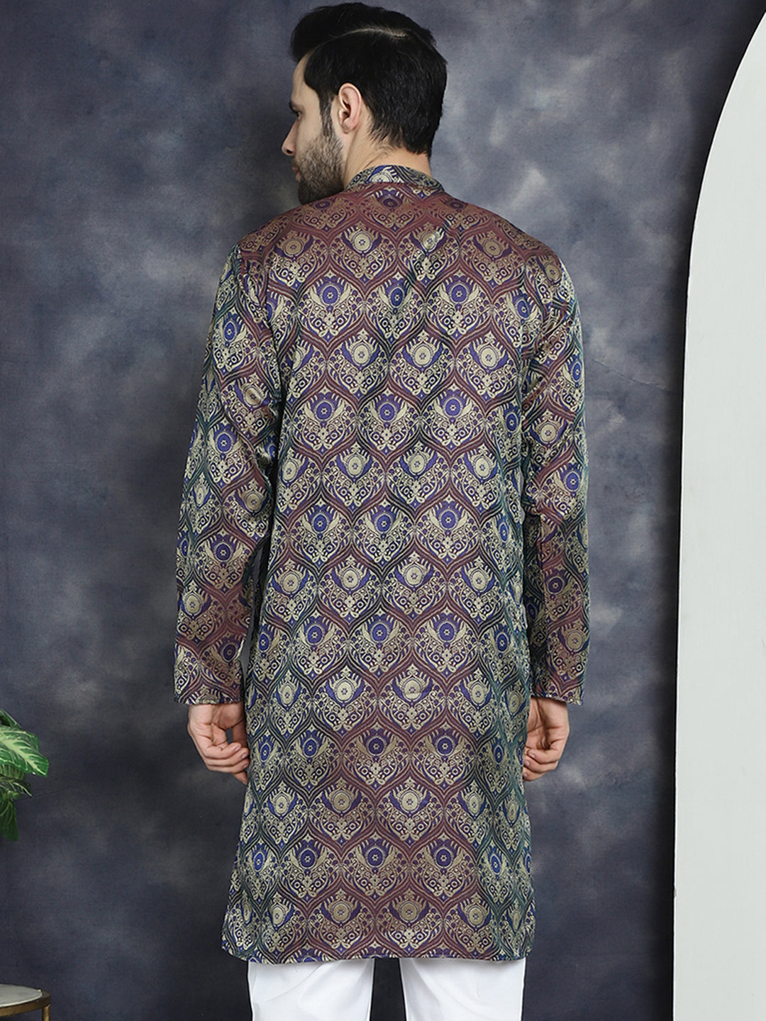 Men's Purple Silk Blend Straight Kurtas - Taantav