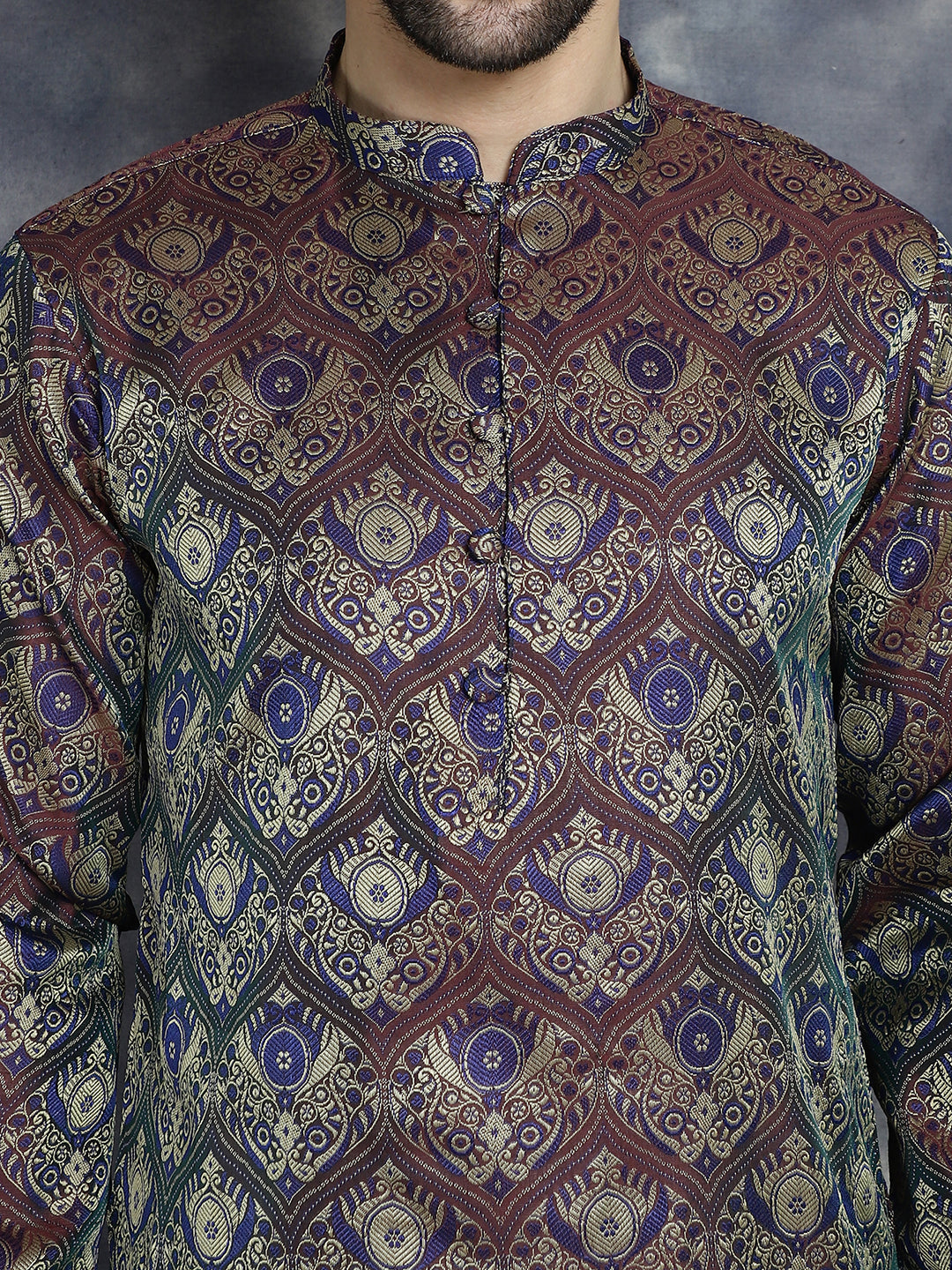 Men's Purple Silk Blend Straight Kurtas - Taantav