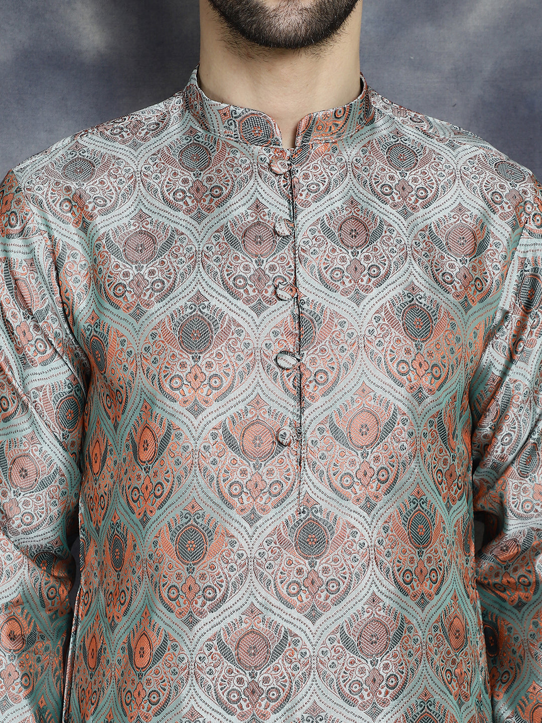 Men's Silver Silk Blend Straight Kurtas - Taantav