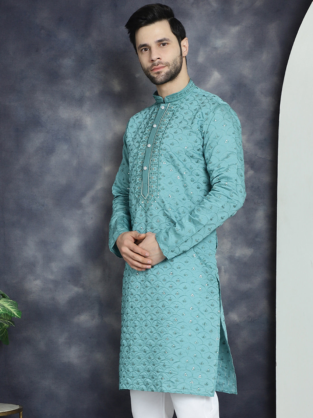 Men's Sequins Embroidered Kurtas - Taantav