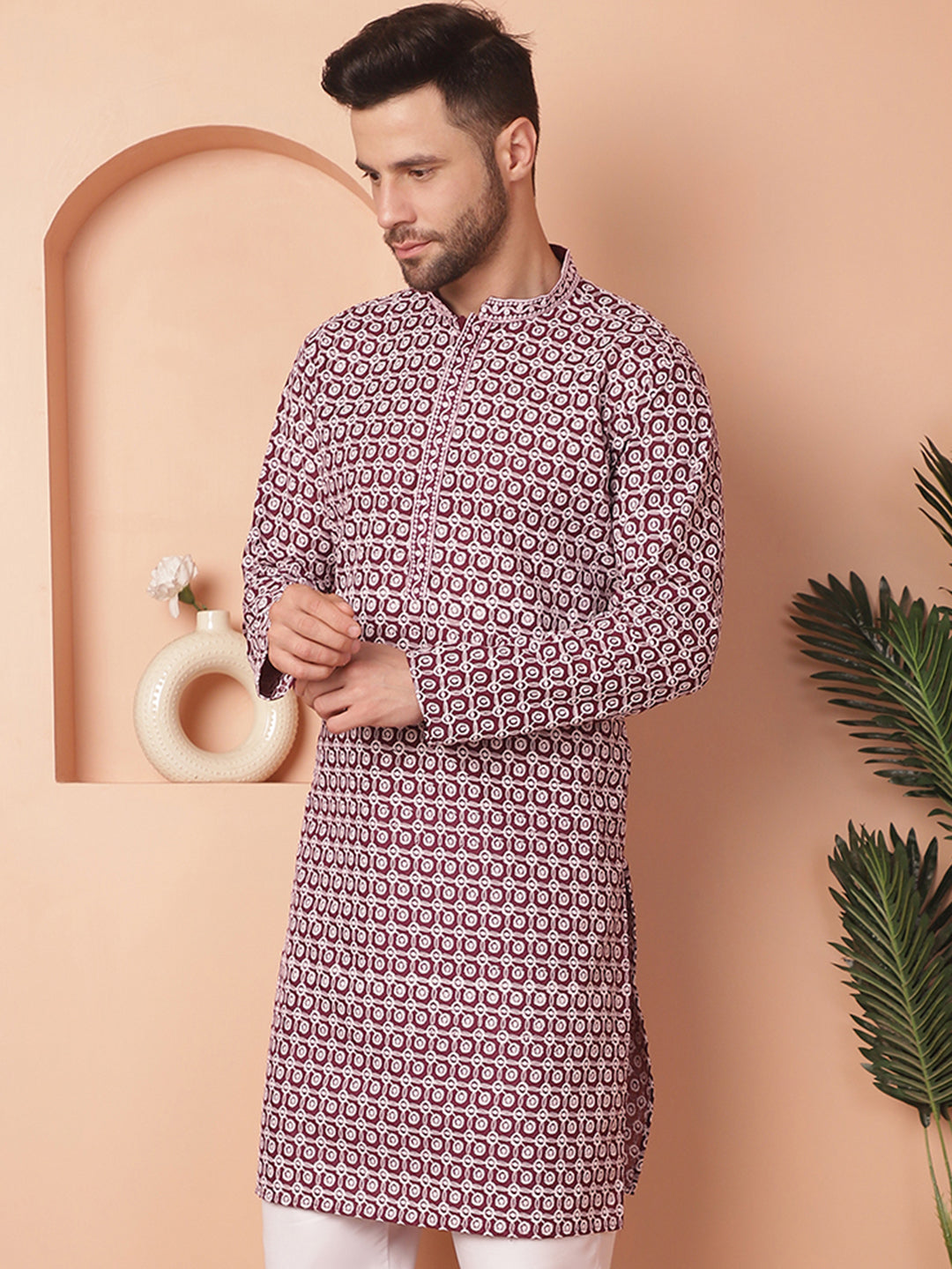 Men's Chikankari Pure Cotton Kurtas - Taantav