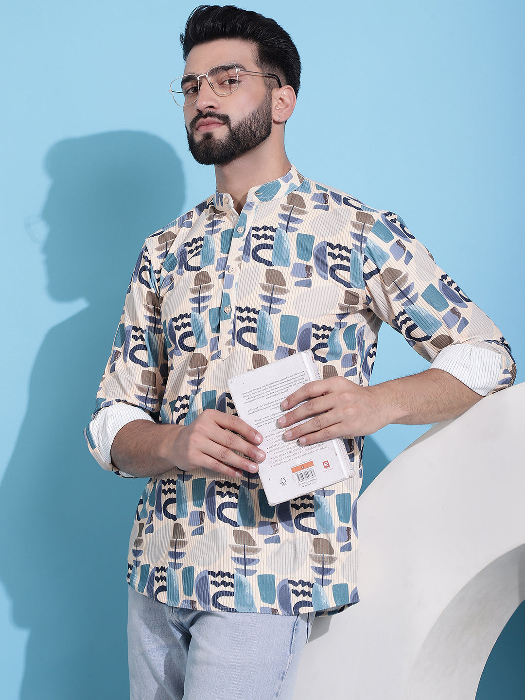 Men's Printed Corduroy Short Kurta - Taantav