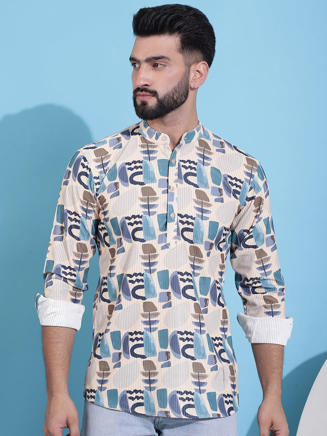 Men's Printed Corduroy Short Kurta - Taantav