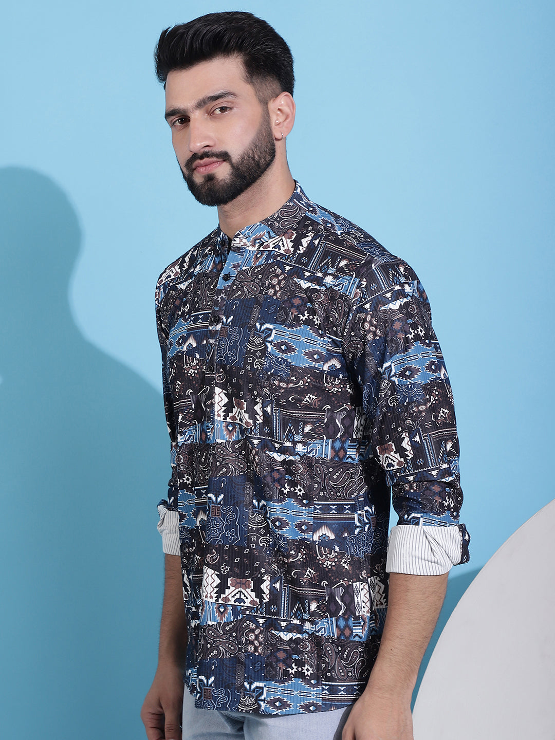 Men's Printed Corduroy Short Kurta - Taantav