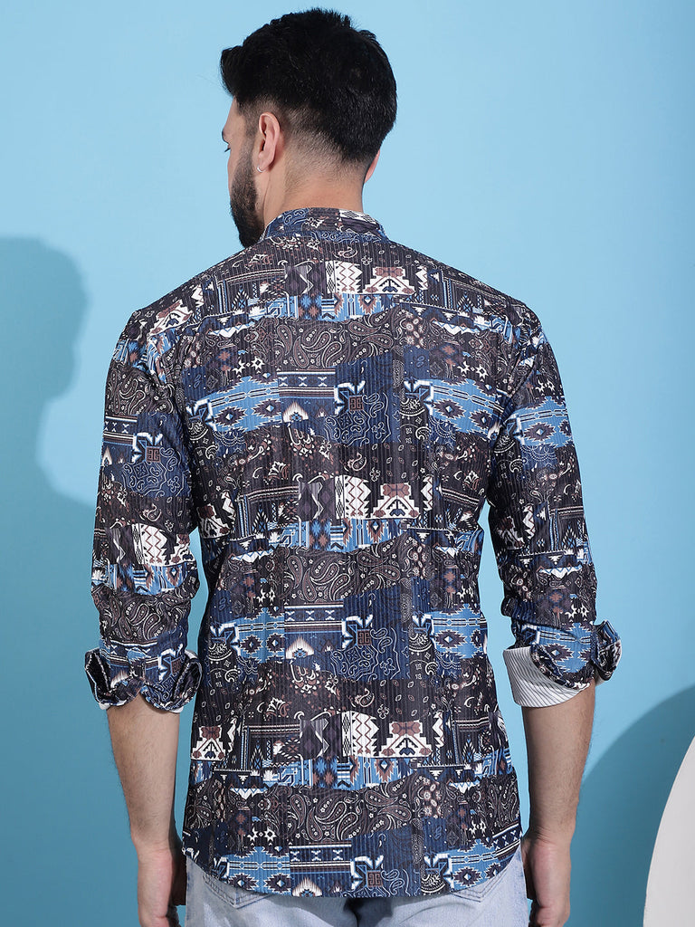 Men's Printed Corduroy Short Kurta