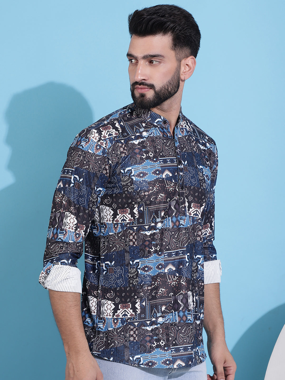 Men's Printed Corduroy Short Kurta - Taantav