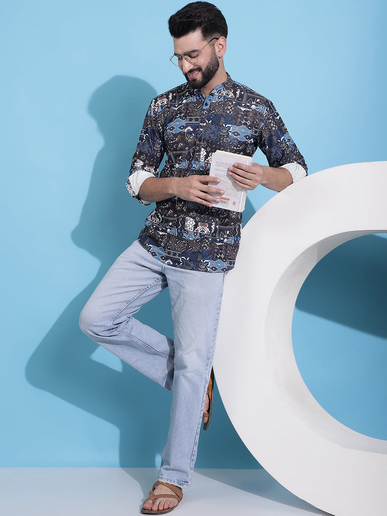 Men's Printed Corduroy Short Kurta