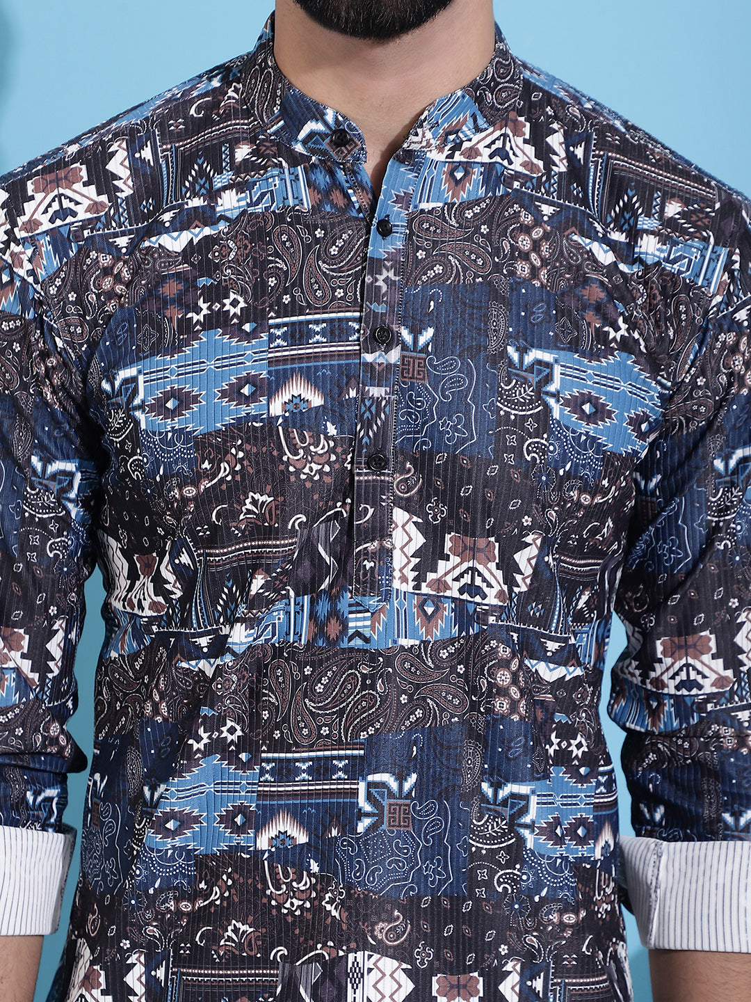 Men's Printed Corduroy Short Kurta - Taantav