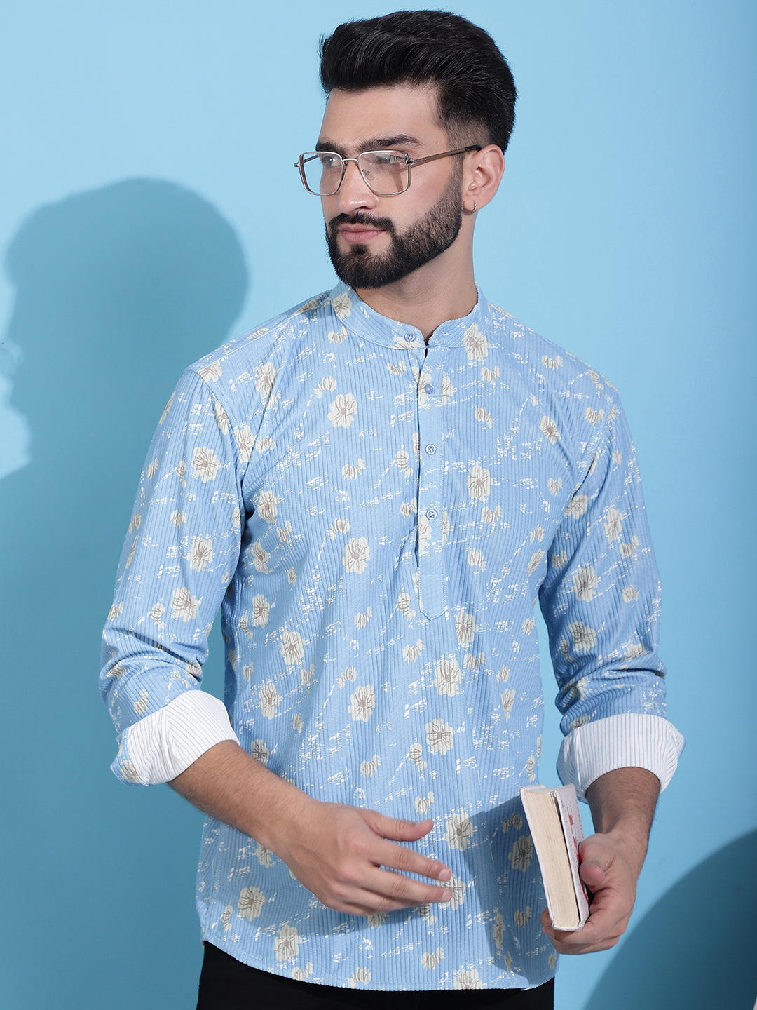 Men's Printed Corduroy Short Kurta - Taantav