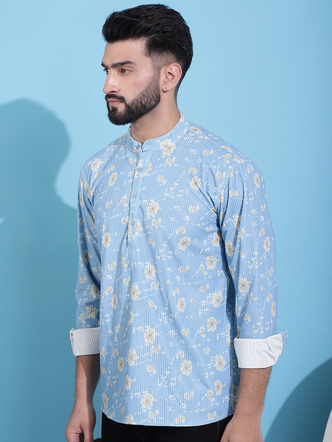 Men's Printed Corduroy Short Kurta - Taantav